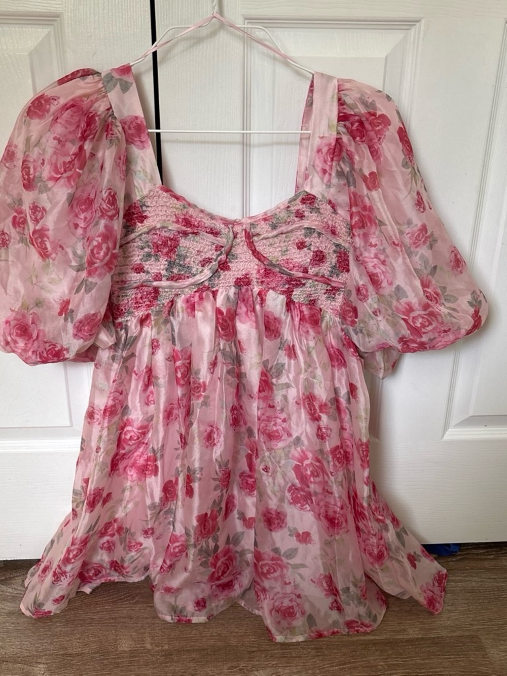 bohme Pink Floral Puff-Sleeve Mini Dress